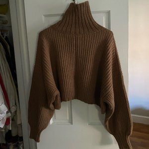 First Rite Cropped Turtleneck Sweater Brown Size Small